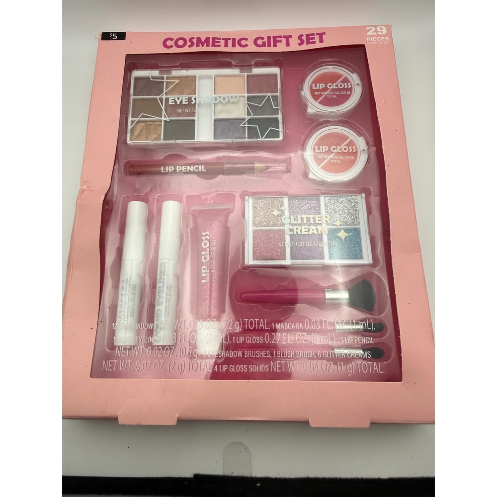 Walmart Cosmetic Gift Set Pink 29 Pieces Eye Shadow Glitter Lip Gloss